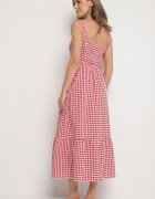 retro & icone Rochie Roșie în carouri mici Decorată cu nasturi Lenimme