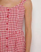 retro & icone Rochie Roșie în carouri mici Decorată cu nasturi Lenimme