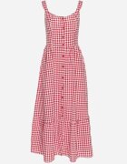 retro & icone Rochie Roșie în carouri mici Decorată cu nasturi Lenimme