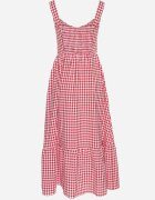 retro & icone Rochie Roșie în carouri mici Decorată cu nasturi Lenimme