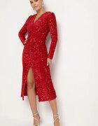 retro & icone Rochie Roșie Petrecută Încrețită Cu Paiete Bonilda