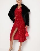 retro & icone Rochie Roșie Petrecută Încrețită Cu Paiete Bonilda