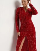 retro & icone Rochie Roșie Petrecută Încrețită Cu Paiete Bonilda
