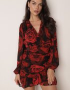 retro & icone Rochie roșie plic cu încrețituri și volan cu imprimeu floral Ceatera