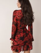 retro & icone Rochie roșie plic cu încrețituri și volan cu imprimeu floral Ceatera