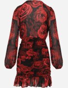 retro & icone Rochie roșie plic cu încrețituri și volan cu imprimeu floral Ceatera
