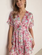retro & icone Rochie Roz Cloș cu elastic în talie decorată cu volane și căptușeală tricotată Xinelia