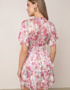 retro & icone Rochie Roz Cloș cu elastic în talie decorată cu volane și căptușeală tricotată Xinelia