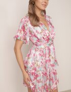 retro & icone Rochie Roz Cloș cu elastic în talie decorată cu volane și căptușeală tricotată Xinelia