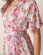 retro & icone Rochie Roz Cloș cu elastic în talie decorată cu volane și căptușeală tricotată Xinelia