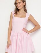 retro & icone Rochie Roz Cloș Ornată cu Decolteu Pătrat Halelira