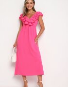 retro & icone Rochie Roz Cocktail pe bretele cu volan și elastic la spate și decupaje Vimareina