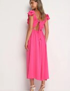 retro & icone Rochie Roz Cocktail pe bretele cu volan și elastic la spate și decupaje Vimareina