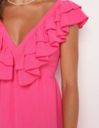 retro & icone Rochie Roz Cocktail pe bretele cu volan și elastic la spate și decupaje Vimareina
