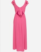 retro & icone Rochie Roz Cocktail pe bretele cu volan și elastic la spate și decupaje Vimareina
