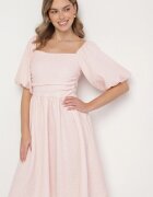 retro & icone Rochie Roz evazată cu mâneci bufante Maradora