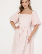 retro & icone Rochie Roz evazată cu mâneci bufante Maradora