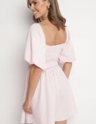 retro & icone Rochie Roz Evazată cu Mâneci Bufante și Decolteu Pătrat Galzemis