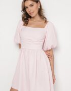 retro & icone Rochie Roz Evazată cu Mâneci Bufante și Decolteu Pătrat Galzemis