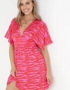 retro & icone Rochie roz-roșu de satin cu mânecă largă Azona