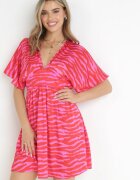 retro & icone Rochie roz-roșu de satin cu mânecă largă Azona