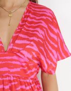 retro & icone Rochie roz-roșu de satin cu mânecă largă Azona
