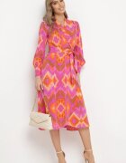 retro & icone Rochie Roz Tip plic Midi cu Centură în Talie și Model Ikat Kllerdia