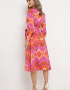 retro & icone Rochie Roz Tip plic Midi cu Centură în Talie și Model Ikat Kllerdia