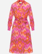 retro & icone Rochie Roz Tip plic Midi cu Centură în Talie și Model Ikat Kllerdia