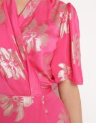 retro & icone Rochie Roză Petrecută cu Model Metalic Floral Legată în Talie Firiona