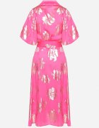 retro & icone Rochie Roză Petrecută cu Model Metalic Floral Legată în Talie Firiona