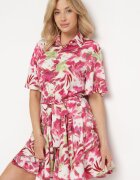 retro & icone Rochie Rozalie cu mânecă scurtă încheiată cu nasturi cu curea textilă și volan Timaooni