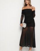 retro & icone Rochie Taliată Neagră Tip Spaniolă cu Inserții Transparente Halacia