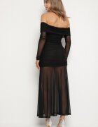 retro & icone Rochie Taliată Neagră Tip Spaniolă cu Inserții Transparente Halacia