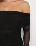 retro & icone Rochie Taliată Neagră Tip Spaniolă cu Inserții Transparente Halacia