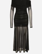retro & icone Rochie Taliată Neagră Tip Spaniolă cu Inserții Transparente Halacia