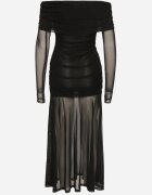retro & icone Rochie Taliată Neagră Tip Spaniolă cu Inserții Transparente Halacia