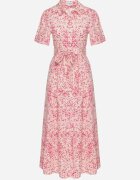 retro & icone Rochie tip cămașă roz cu imprimeu floral închisă cu nasturi cu cordon din material Eseria