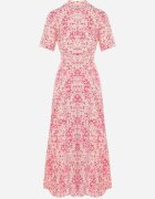 retro & icone Rochie tip cămașă roz cu imprimeu floral închisă cu nasturi cu cordon din material Eseria