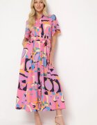 retro & icone Rochie tip cămașă Rozalie cu model abstract cu legătură în talie Zobia