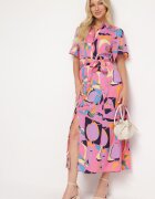 retro & icone Rochie tip cămașă Rozalie cu model abstract cu legătură în talie Zobia