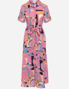 retro & icone Rochie tip cămașă Rozalie cu model abstract cu legătură în talie Zobia