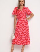 retro & icone Rochie tip plic Roșu-Roz cu elastic în talie și curea din material textil cu decupaje decorative Agea