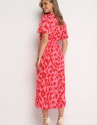 retro & icone Rochie tip plic Roșu-Roz cu elastic în talie și curea din material textil cu decupaje decorative Agea