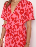 retro & icone Rochie tip plic Roșu-Roz cu elastic în talie și curea din material textil cu decupaje decorative Agea
