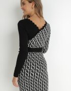retro & icone Rochie tricotată alb-negru cu model geometric și decolteu petrecut Mazia