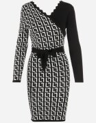 retro & icone Rochie tricotată alb-negru cu model geometric și decolteu petrecut Mazia