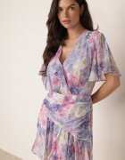 retro & icone Rochie vaporoasă cu flori croi petrecut cu tiv dublu Endane Albastră