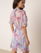 retro & icone Rochie vaporoasă cu flori croi petrecut cu tiv dublu Endane Albastră