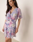 retro & icone Rochie vaporoasă cu flori croi petrecut cu tiv dublu Endane Albastră